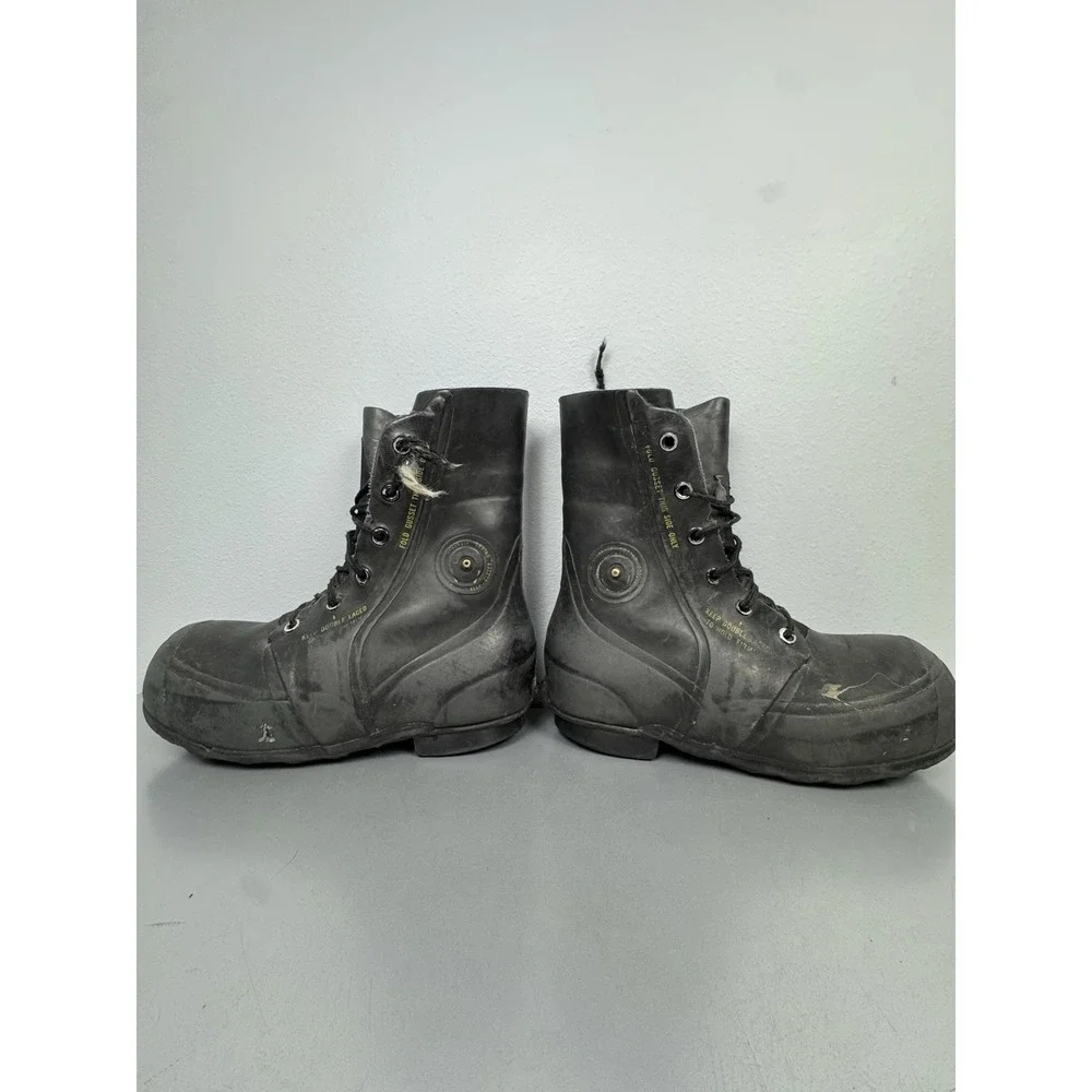 Vintage Military Jump Boots Mens 9 Black Rubber Mickey Mouse Paratrooper 80s 70s